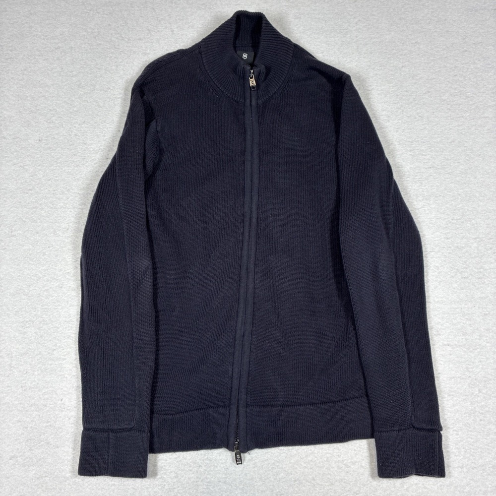 Victorinox Men's Ribbed Swiss Army Full Zip Sweater Black 100% Cotton Medium